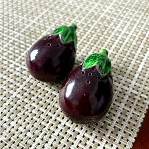 Vintage Ceramic Eggplant Salt & Pepper Shaker Set